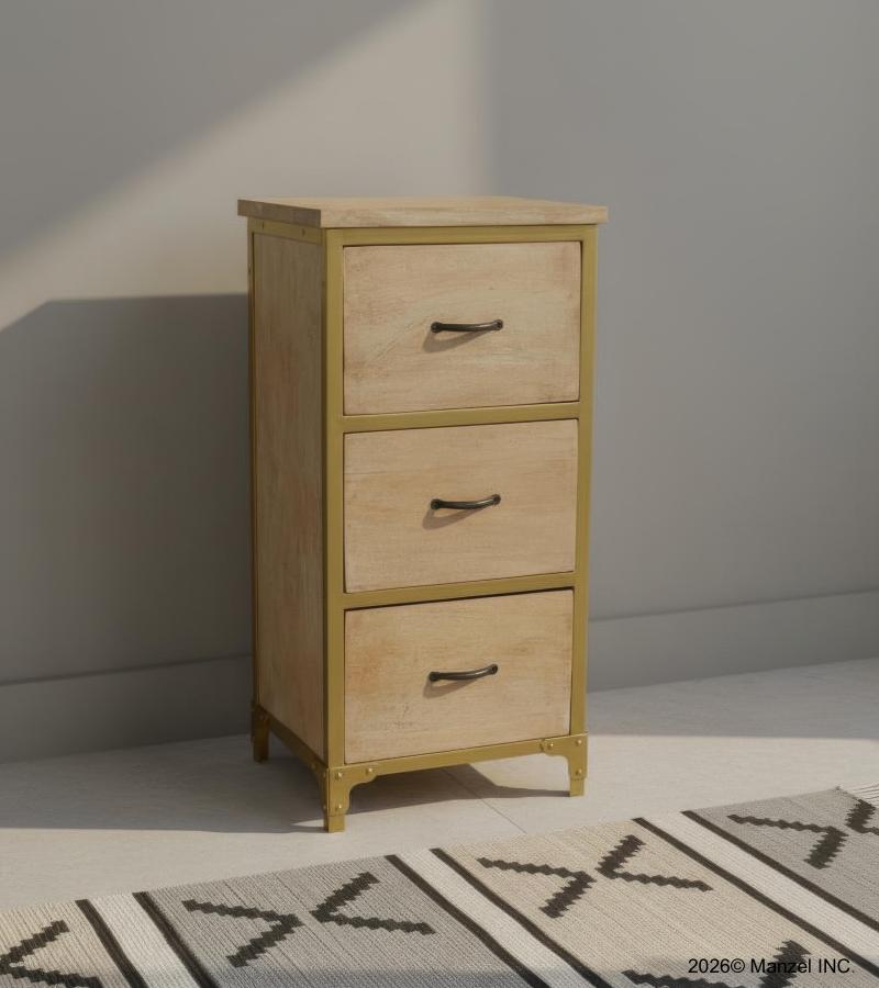 SOLID WOOD & IRON 3 DRAWER CHEST END TABLE