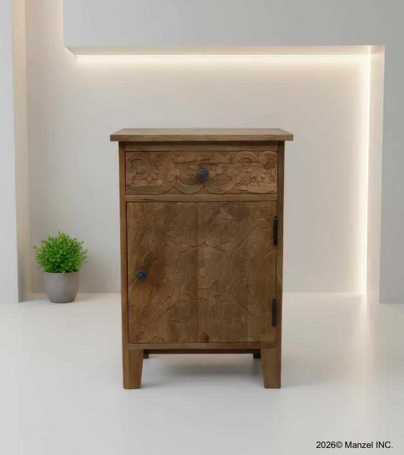 SOLID HAND CARVED WOOD NIGHTSTAND / END TABLE