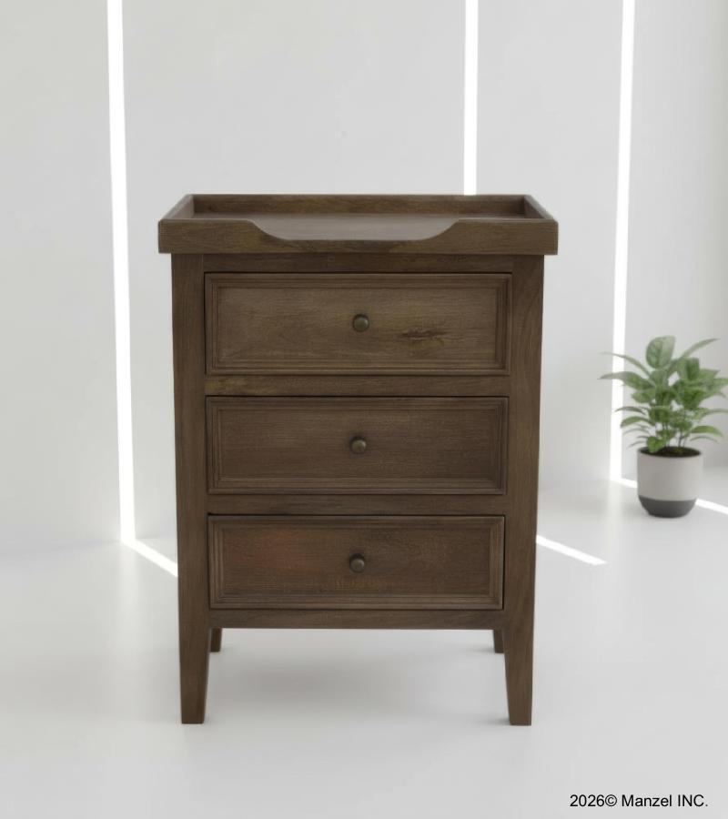SOLID WOOD 3 DRAWER NIGHTSTAND END TABLE