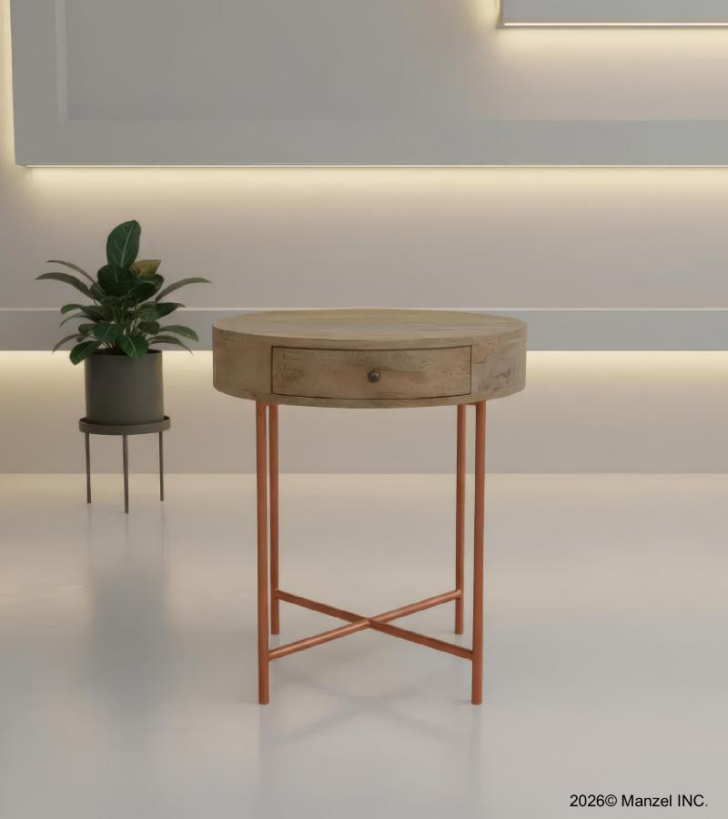 SOLID WOOD & METAL 1 DRAWER END TABLE / NIGHTSTAND