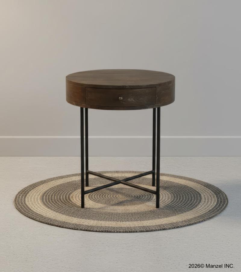 SOLID WOOD & IRON ROUND SIDE TABLE / OCCASIONAL TABLE