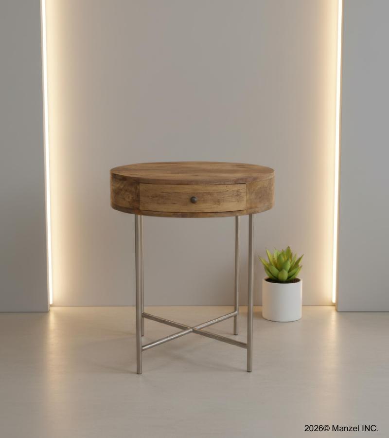 SOLID WOOD & IRON ROUND SIDE TABLE / OCCASIONAL TABLE