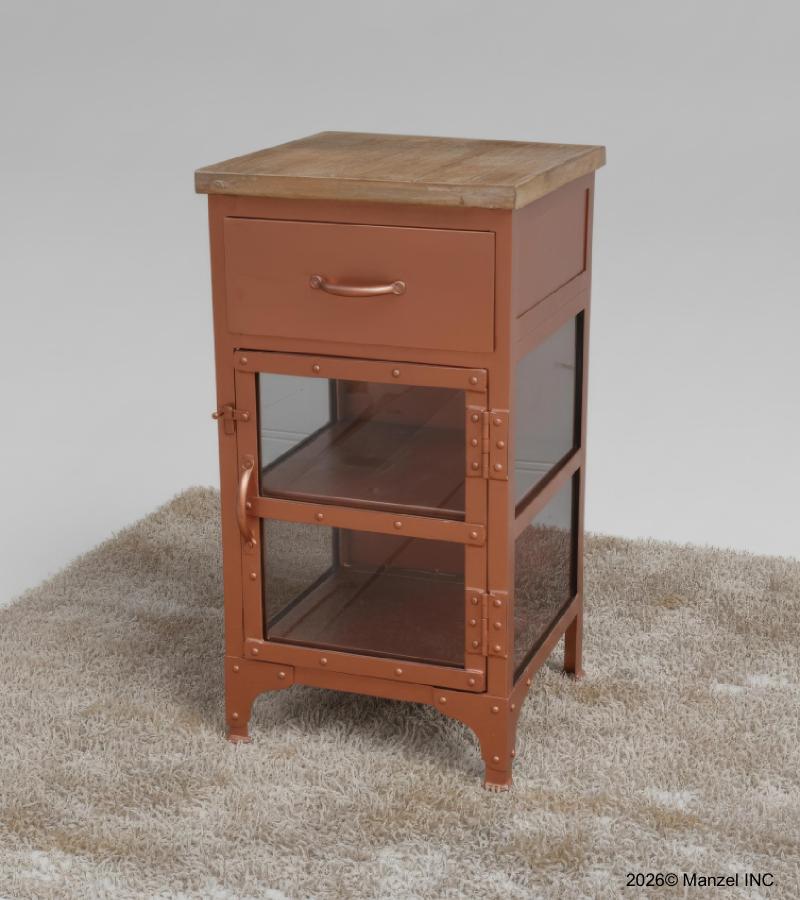 SOLID IRON, GLASS & WOOD NIGHTSTAND END TABLE