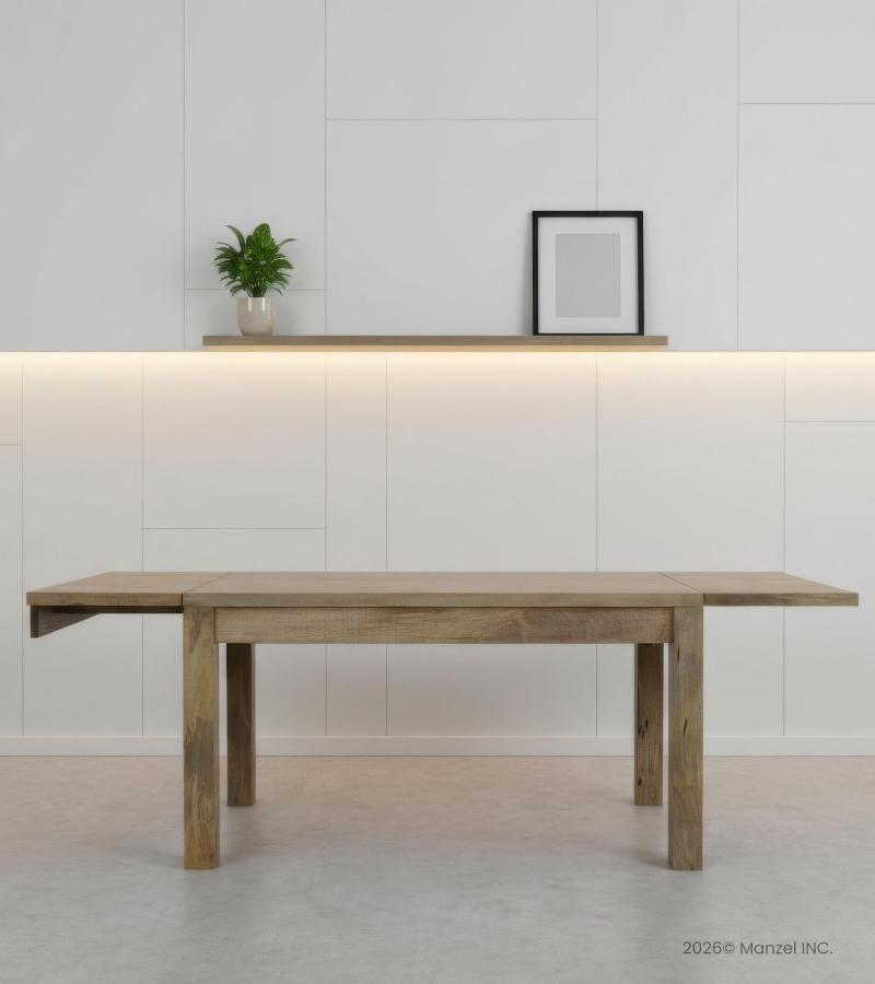 EXTENDABLE SOLID WOOD DINING TABLE W/ SELF-STORING EXTENSIONS