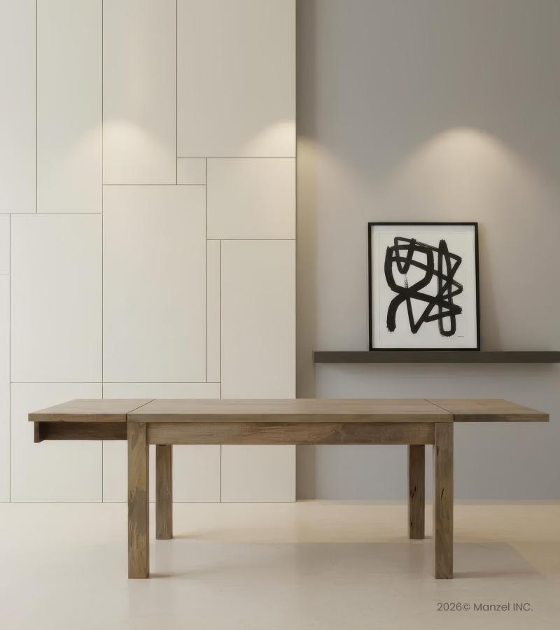 EXTENDABLE SOLID WOOD DINING TABLE W/ SELF-STORING EXTENSIONS