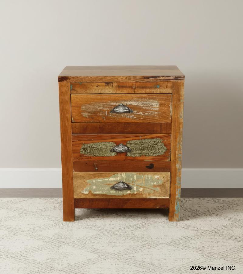 SOLID RECLAIMED TEAK WOOD END TABLE / NIGHTSTAND W/ 3 DRAWERS
