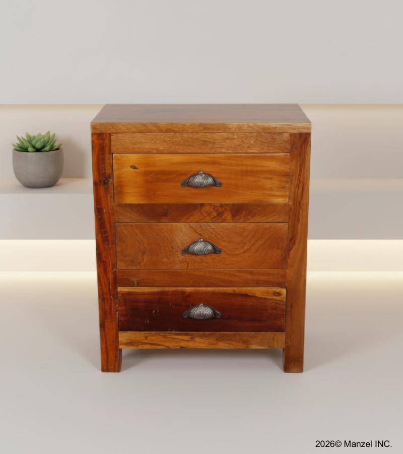 SOLID RECLAIMED TEAK WOOD END TABLE / NIGHTSTAND W/ 3 DRAWERS