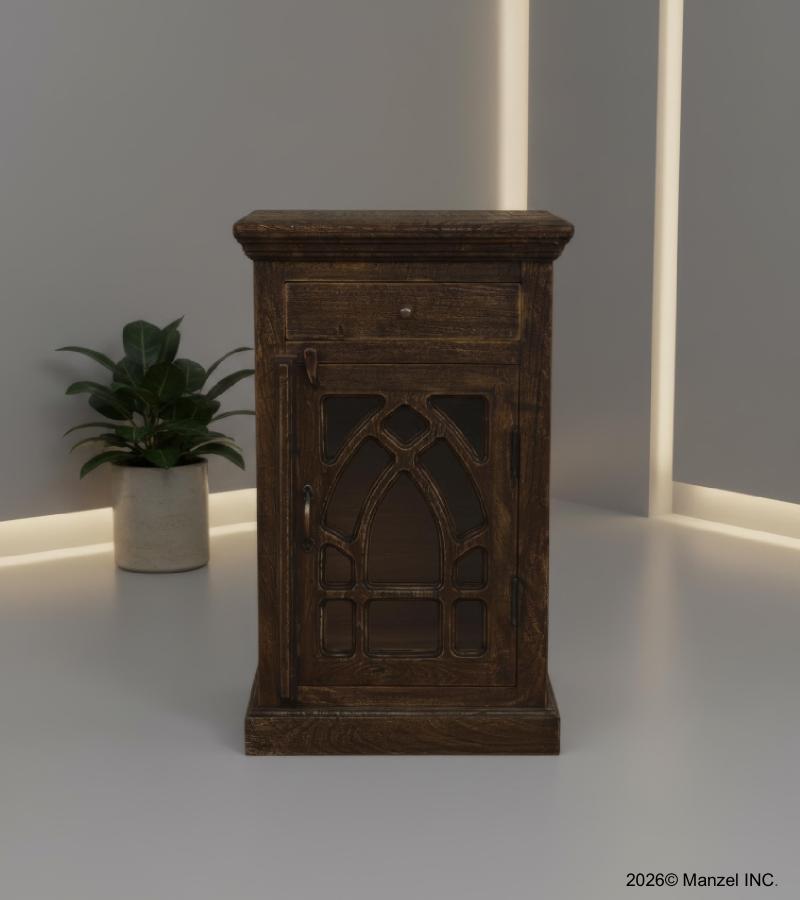 SOLID WOOD & GLASS NIGHTSTAND END TABLE
