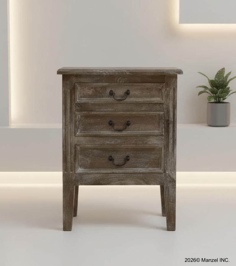 SOLID WOOD END TABLE / NIGHTSTAND 3 DRAWER