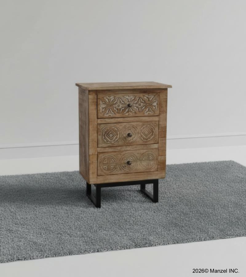 SOLID HAND CARVED WOOD 3 DRAWER NIGHTSTAND / END TABLE