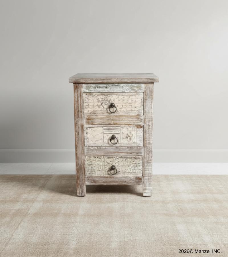SOLID RECLAIMED TEAK WOOD 3 DRAWER END TABLE /  BEDSIDE