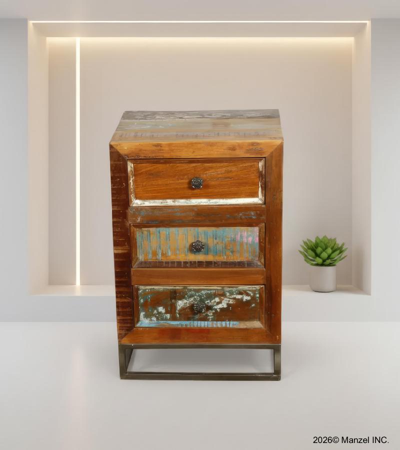 SOLID RECLAIMED TEAK WOOD 3 DRAWER END TABLE NIGHTSTAND