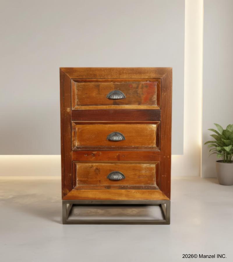 SOLID RECLAIMED TEAK WOOD 3 DRAWER END TABLE NIGHTSTAND