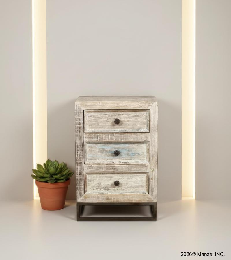 SOLID RECLAIMED TEAK WOOD 3 DRAWER END TABLE NIGHTSTAND