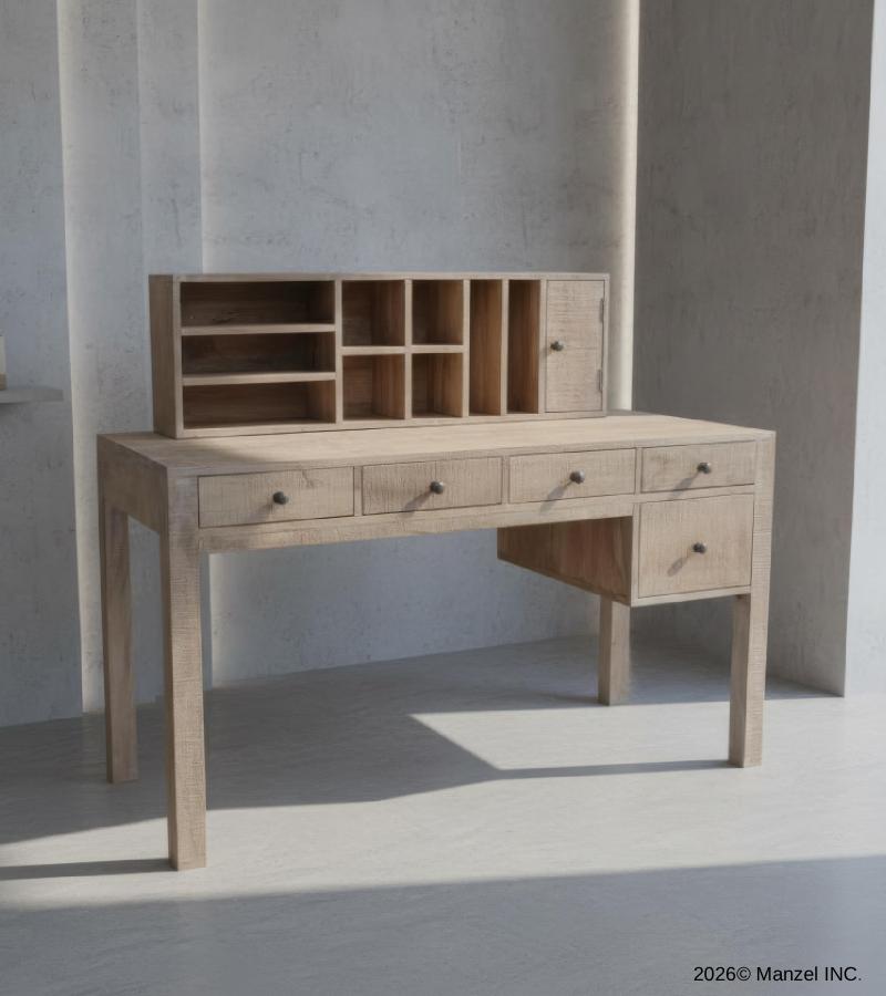 2 PIECE SOLID WOOD DESK W/ 5 DRAWERS + ORGANIZER