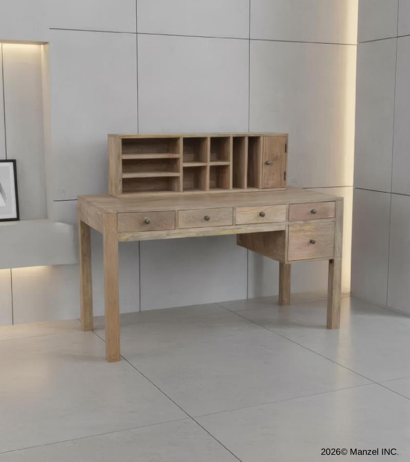 2 PIECE SOLID WOOD DESK W/ 5 DRAWERS + ORGANIZER