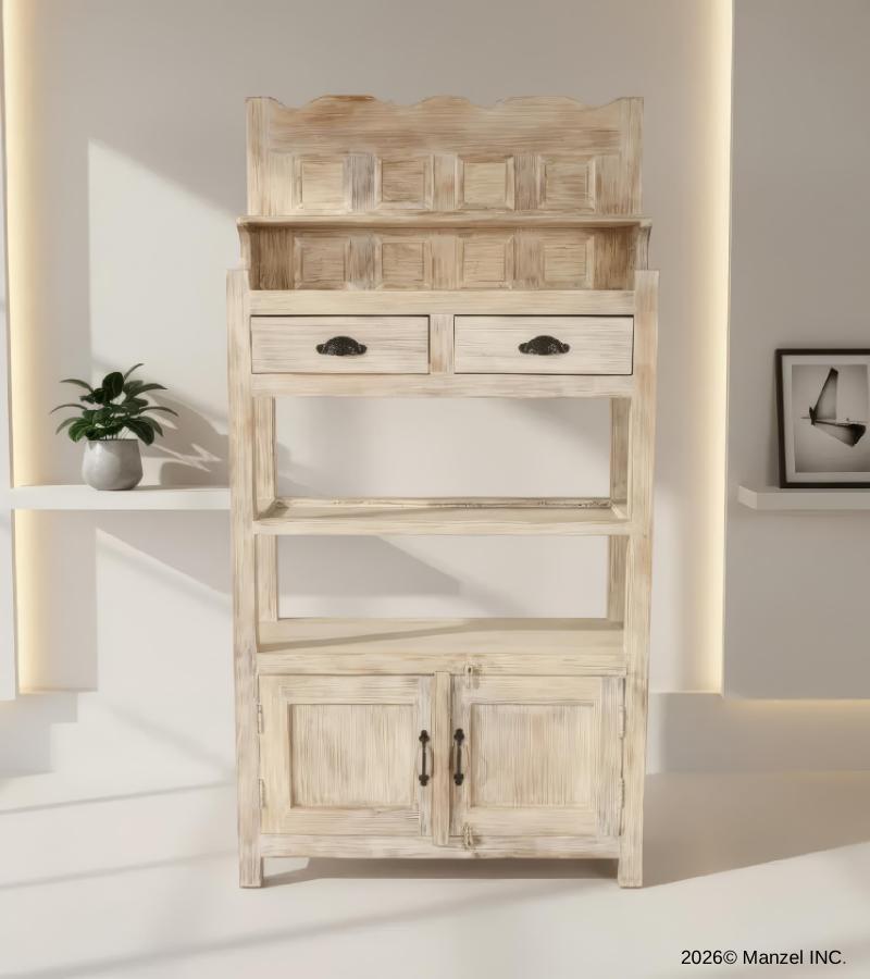 SOLID RECLAIMED TEAK WOOD CABINET WITH DOORS, SHELVES & DISPLAY
