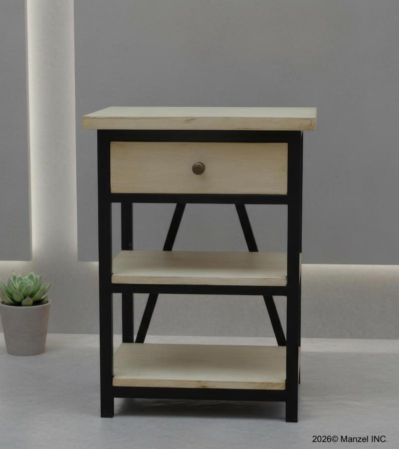 SOLID WOOD & IRON NIGHTSTAND / END TABLE