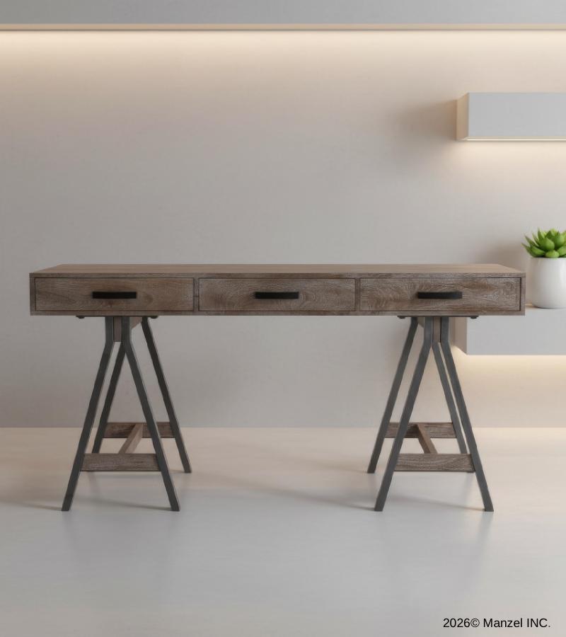 SOLID WOOD DESK W/ METAL BASE & 3 DRAWERS