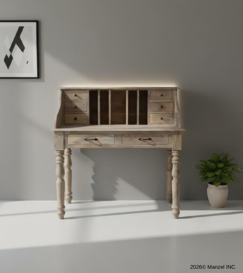 SOLID WOOD WRITING DESK TABLE W/ ATTACHED ORGANIZER