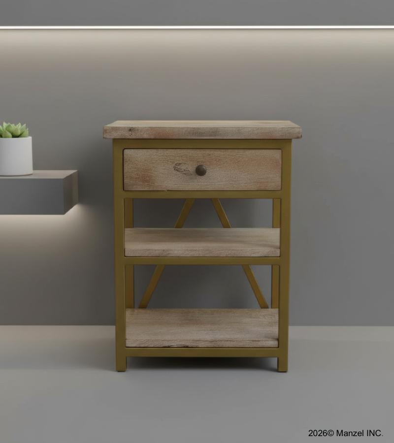 SOLID WOOD & IRON NIGHTSTAND / END TABLE