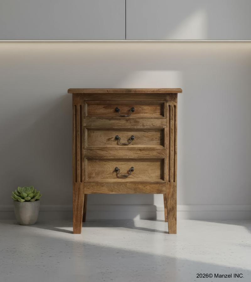 SOLID WOOD END TABLE / NIGHTSTAND 3 DRAWER