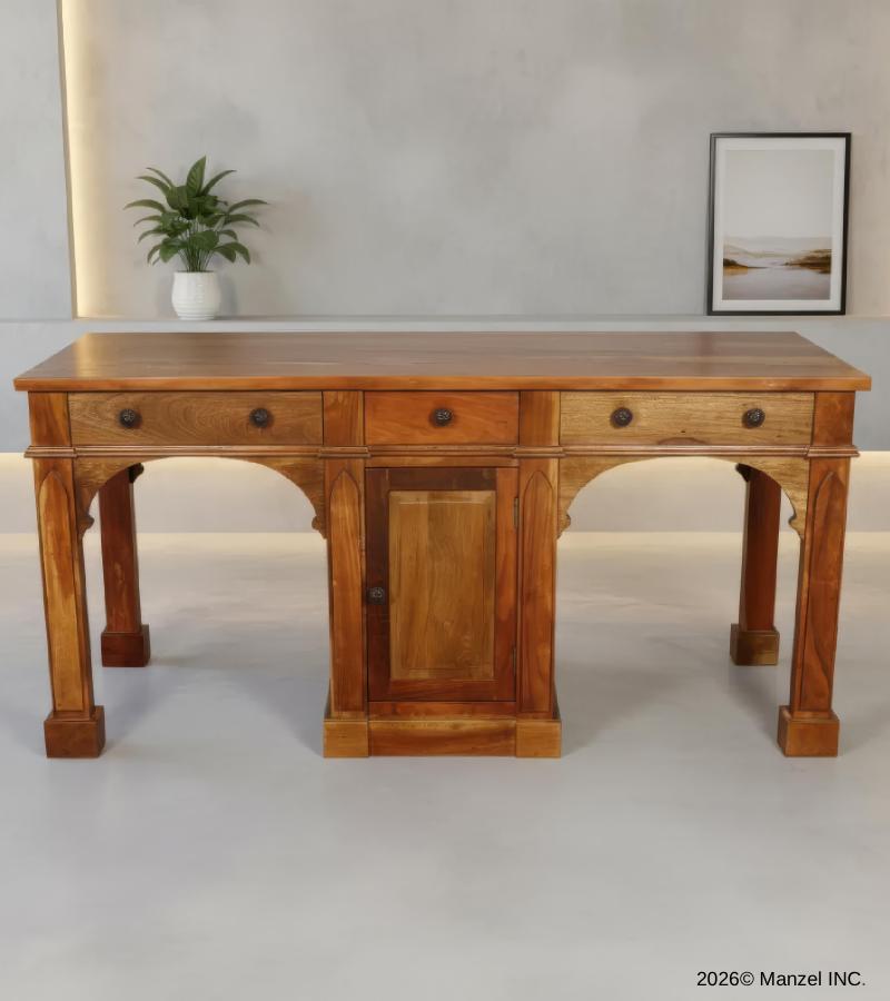 SOLID RECLAIMED TEAK WOOD COUNTER HEIGHT WORK + STUDY STATION
