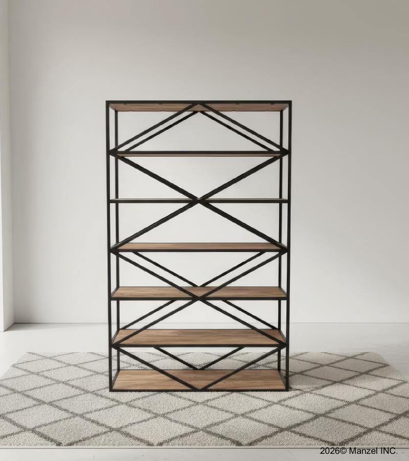 SOLID WOOD & IRON SHELVING UNIT BOOKCASE