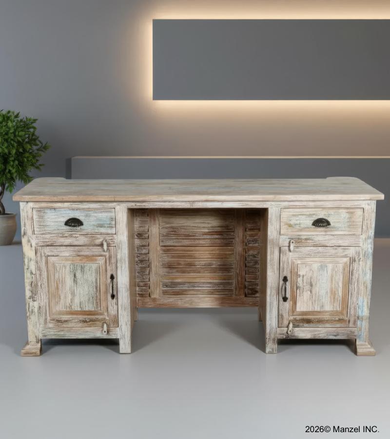 SOLID RECLAIMED TEAK WOOD DESK 2/ DRAWERS & DOORS