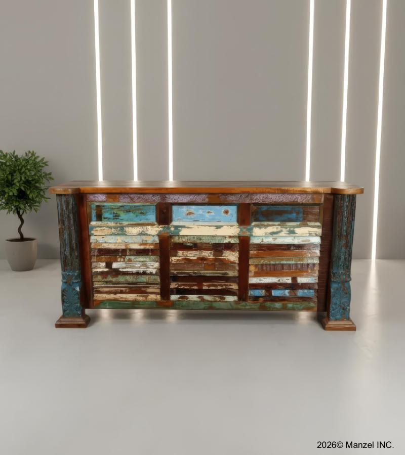 SOLID RECLAIMED TEAK WOOD DESK 2/ DRAWERS & DOORS