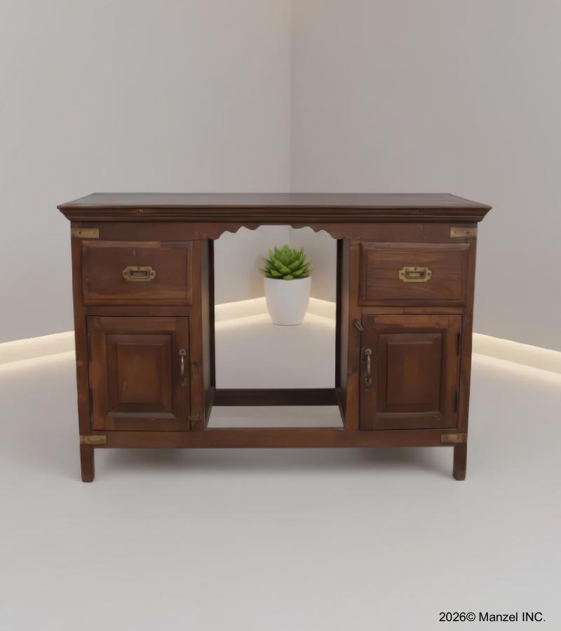 RECLAIMED SOLID TEAK DESK W/ 2 DRAWERS & 2 DOORS