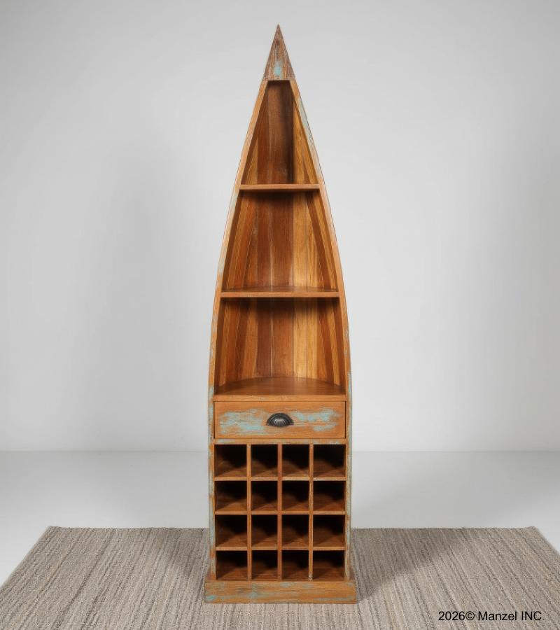 RECLAIMED WOOD BOAT NAUTICAL WINE RACK BOOKCASE W/ SHELVES