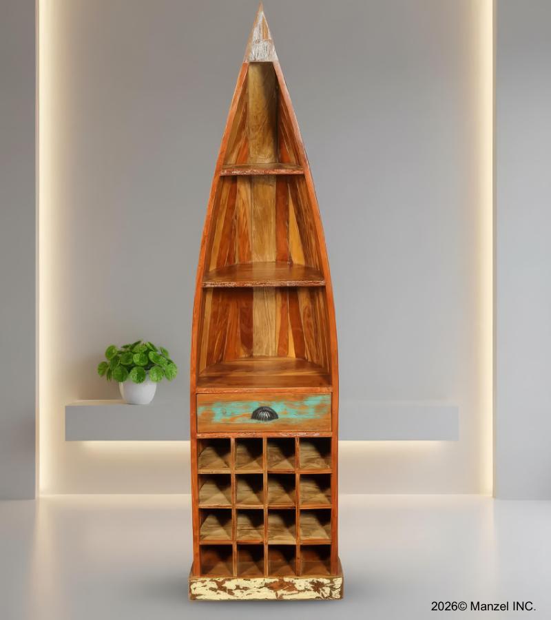 RECLAIMED WOOD BOAT NAUTICAL WINE RACK BOOKCASE W/ SHELVES