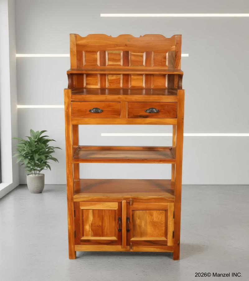 SOLID RECLAIMED TEAK WOOD CABINET WITH DOORS, SHELVES & DISPLAY