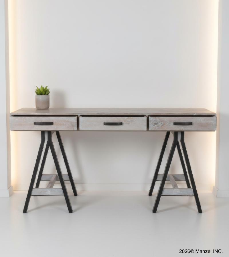SOLID WOOD 3 DRAWER DESK W/ IRON BASE