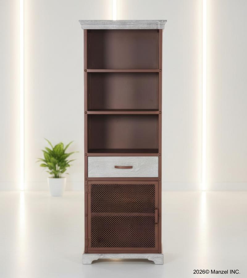 TALL IRON & SOLID WOOD CABINET
