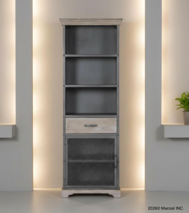 TALL IRON & SOLID WOOD CABINET