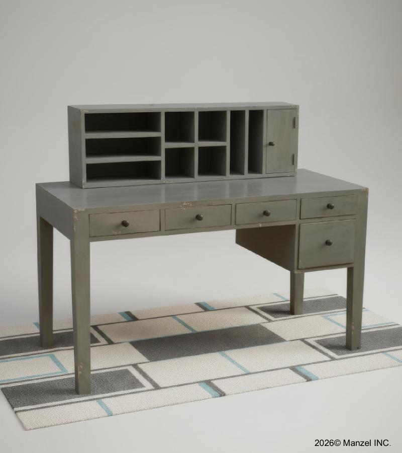 2 PIECE SOLID WOOD DESK W/ 5 DRAWERS + ORGANIZER