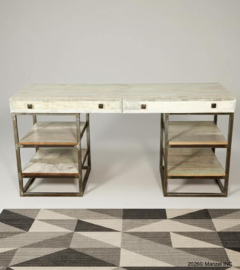 SOLID WOOD WOOD & IRON Desk W/ Drawers 