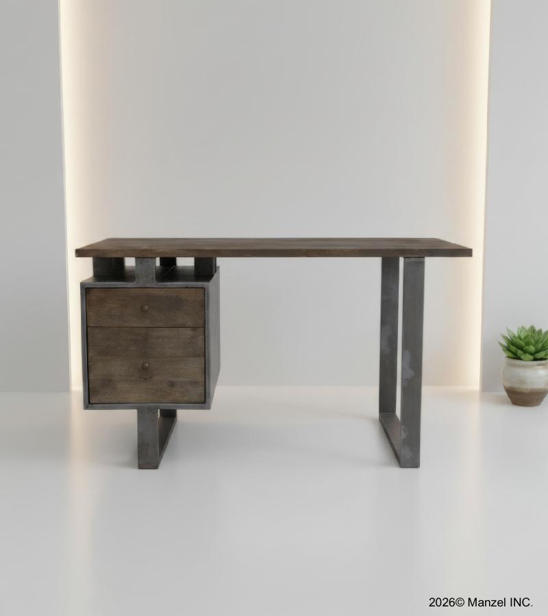 SOLID WOOD + IRON DESK W/ DRAWERS