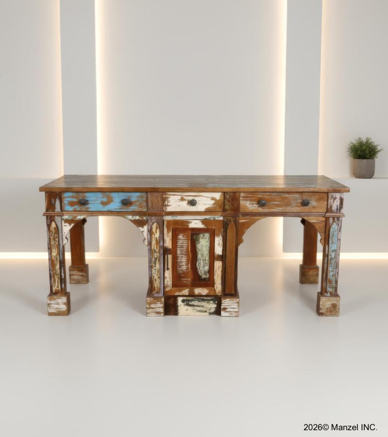 SOLID RECLAIMED TEAK WOOD COUNTER HEIGHT WORK + STUDY STATION