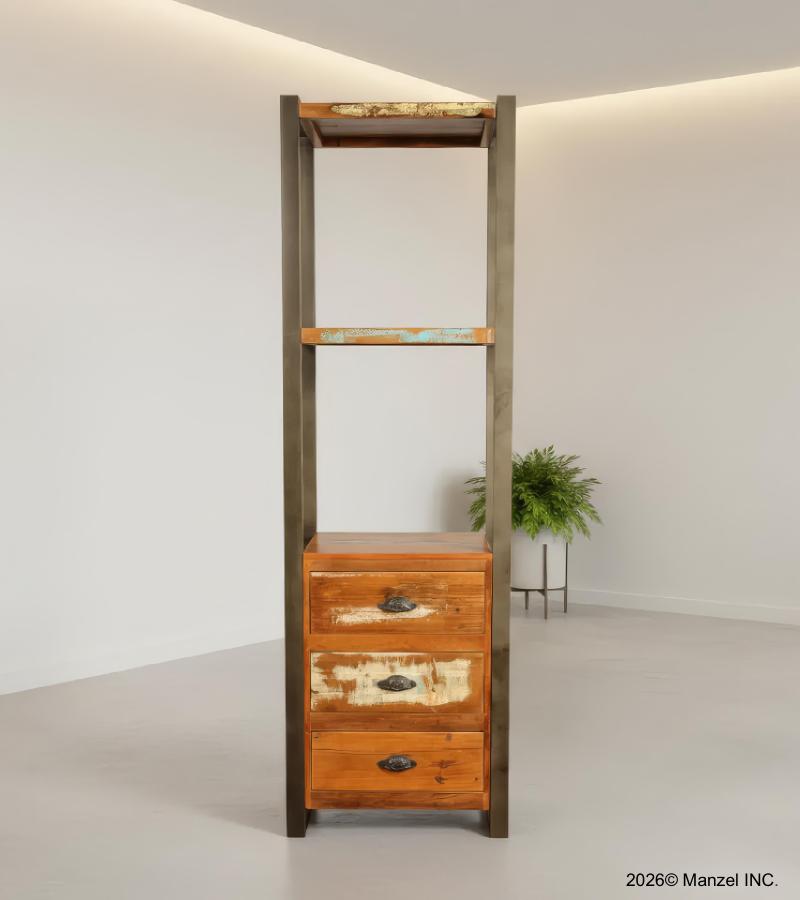 SOLID RECLAIMED TEAK 3 DRAWER BOOKCASE NIGHTSTAND SHELVING UNIT