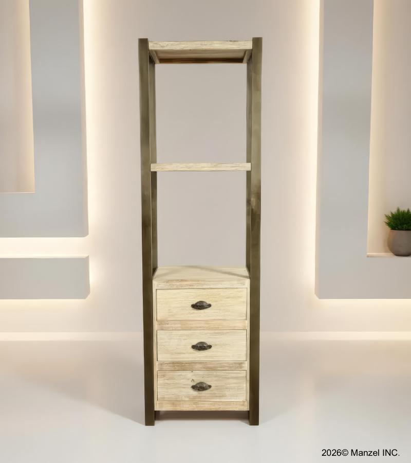 SOLID RECLAIMED TEAK 3 DRAWER BOOKCASE NIGHTSTAND SHELVING UNIT