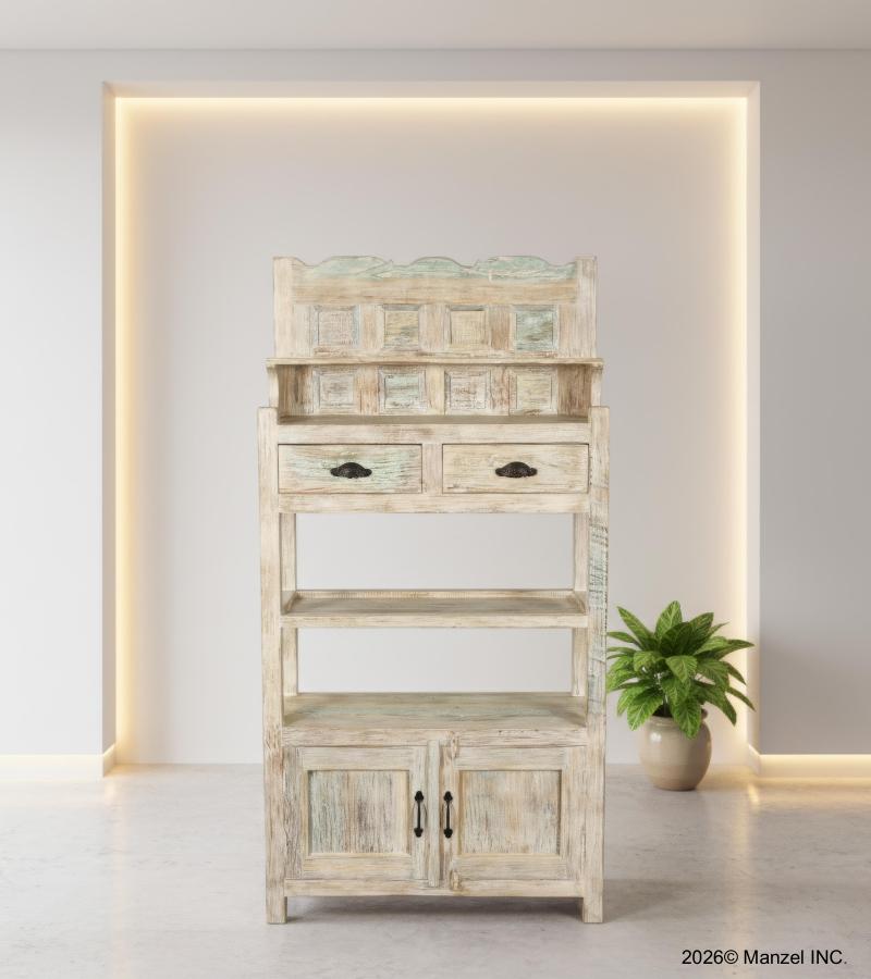 SOLID RECLAIMED TEAK WOOD CABINET WITH DOORS, SHELVES & DISPLAY