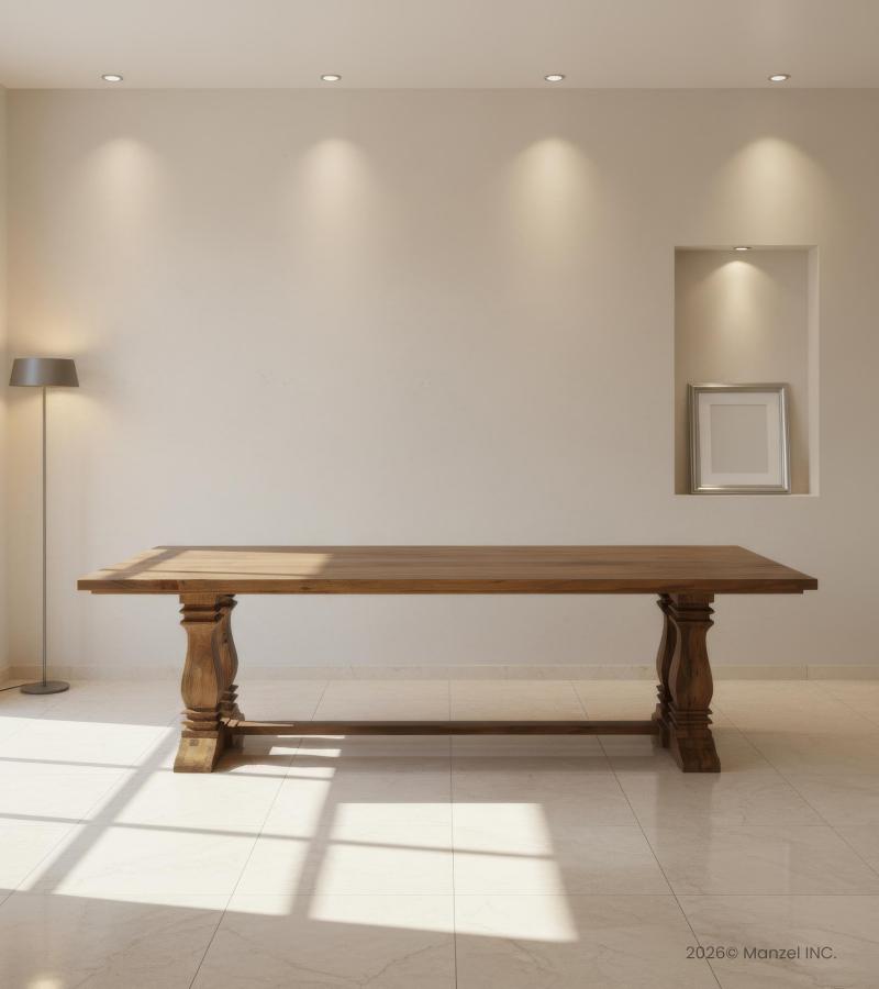 9' SOLID WOOD PEDESTAL DINING TABLE