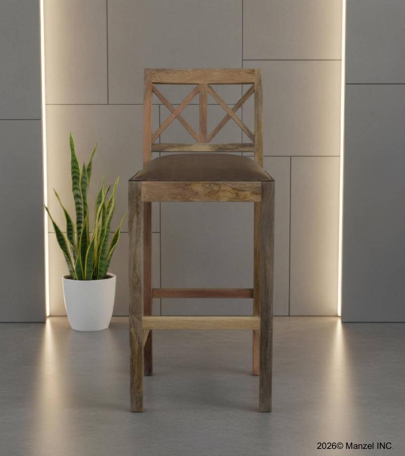 SOLID WOOD BAR STOOL W/ FULL HIDE LEATHER SEAT