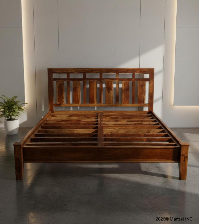 SOLID ROSEWOOD KING BED - HEADBOARD, FOOTBOARD, SIDE RAILS, SLATS