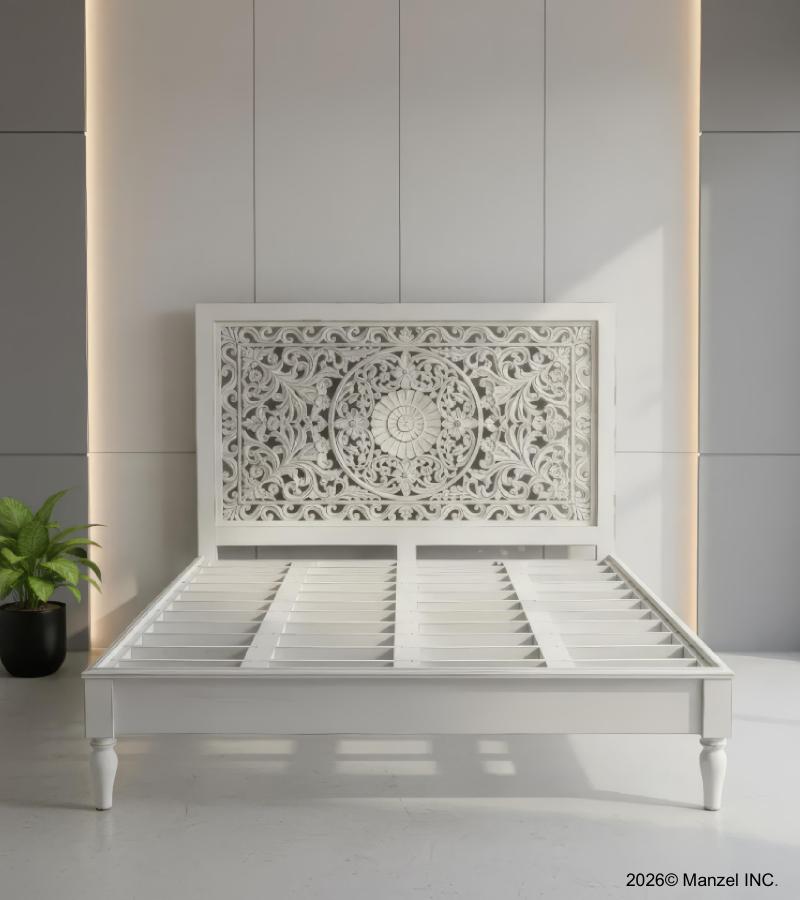 WOODEN PAINTED CARVED BED