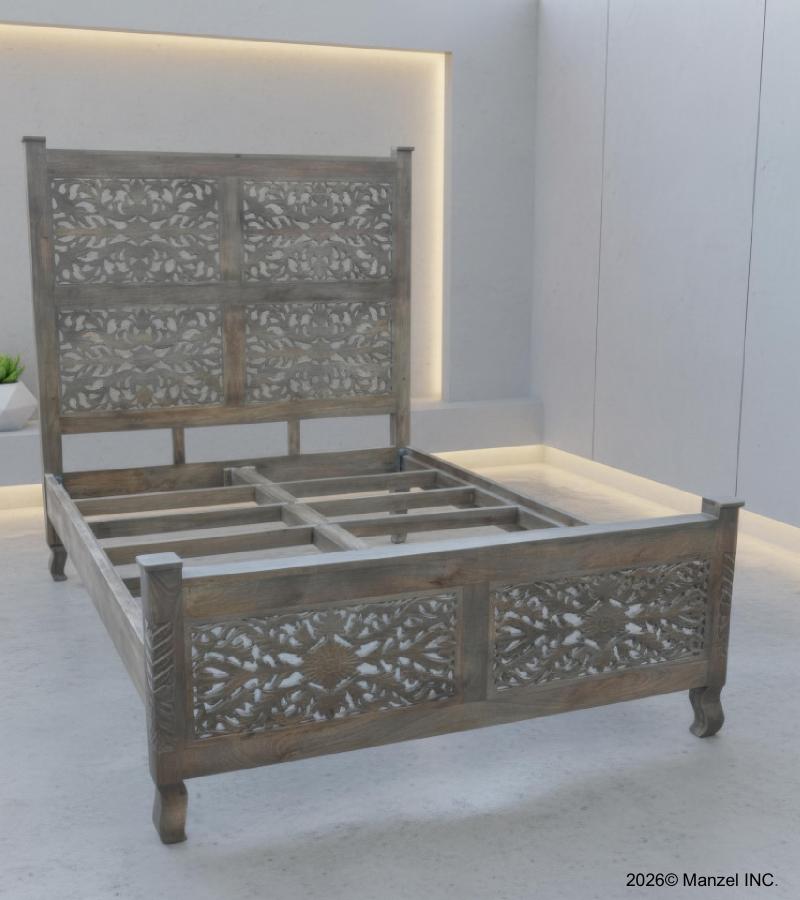 HAND CARVED WOODEN KING SIZE BED
