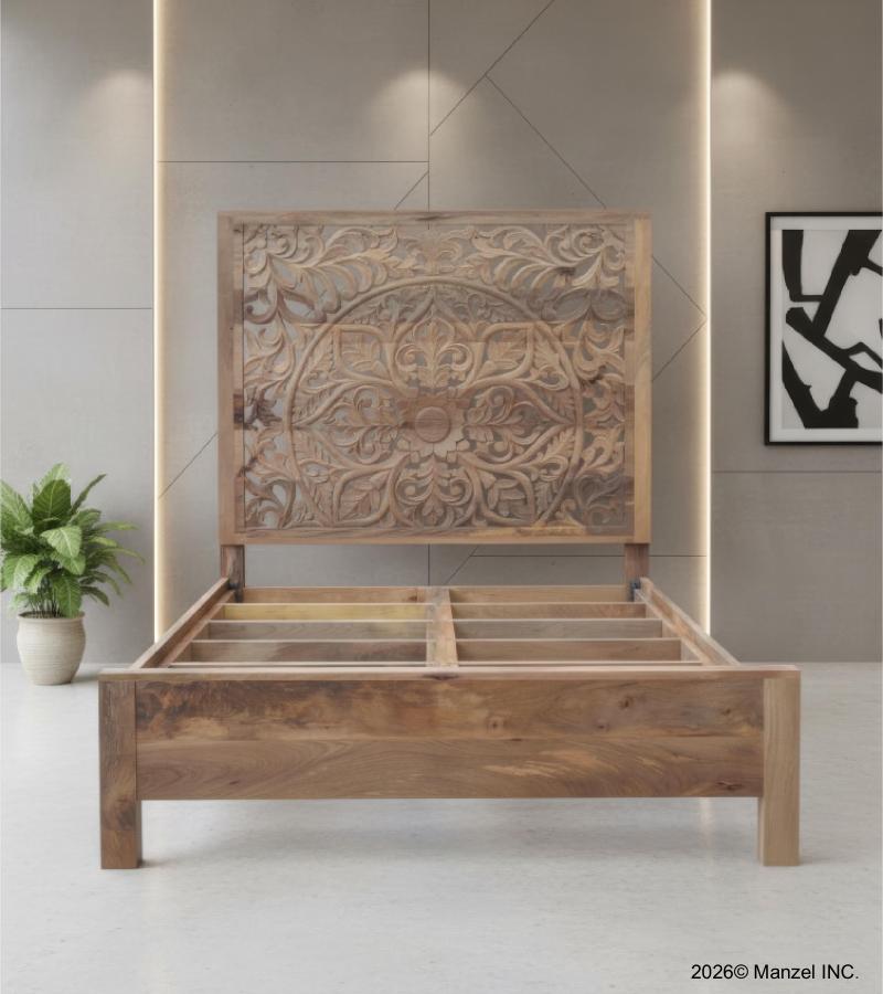 HAND CARVED WOODEN KING SIZE BED